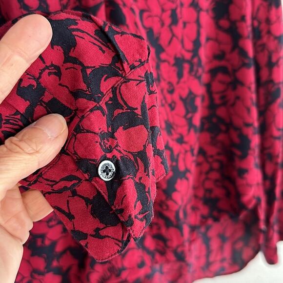 Zadig & Voltaire Tink Bico Flowers Logo Blouse Long Sleeve Floral Dark Vampire - Picture 5 of 8